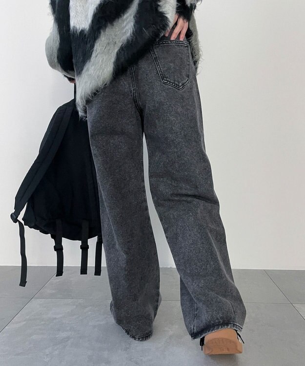 WEGO 【新色追加/美脚/XSSMLサイズ展開】ストレートデニムパンツ ブラックその他