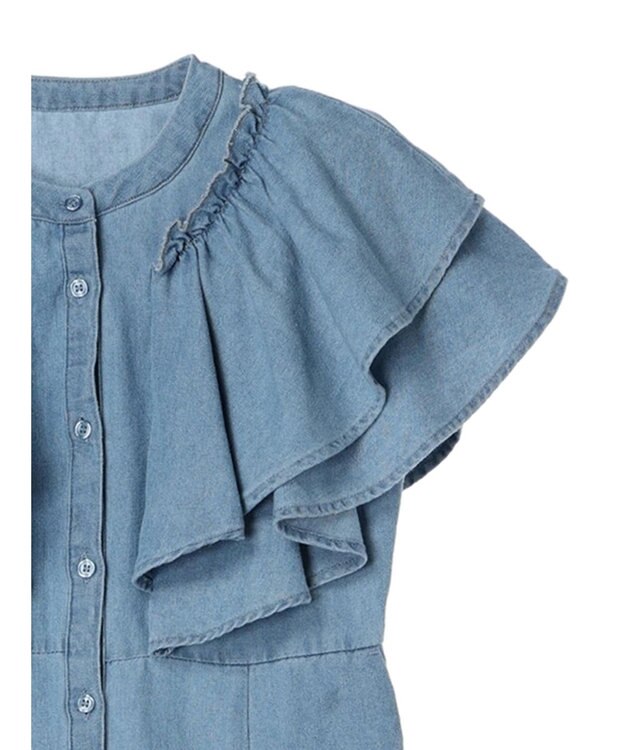 earth music&ecology ラッフル前開きデニムワンピース Light Indigo
