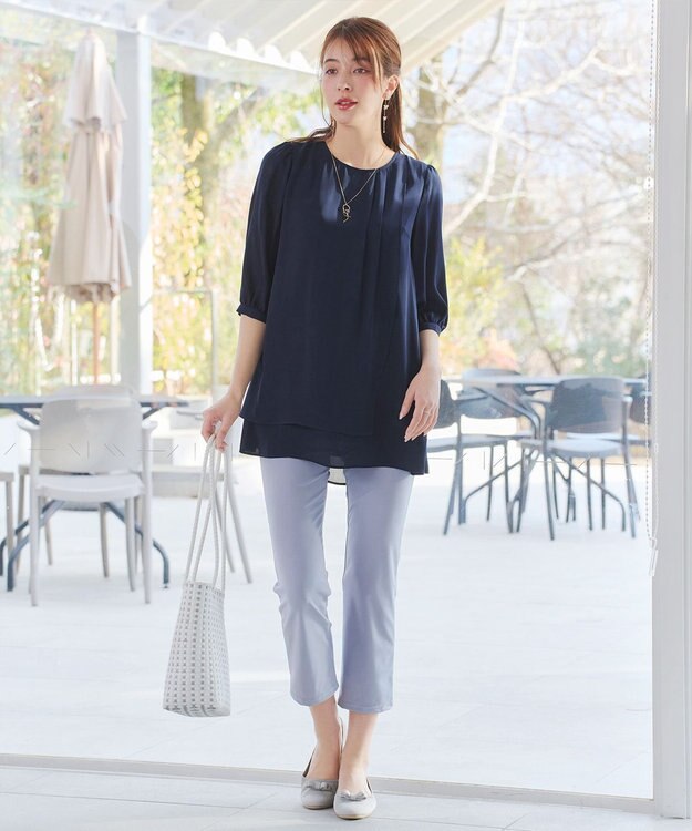 Tiaclasse L ラップ風ジョーゼットチュニック ネイビー