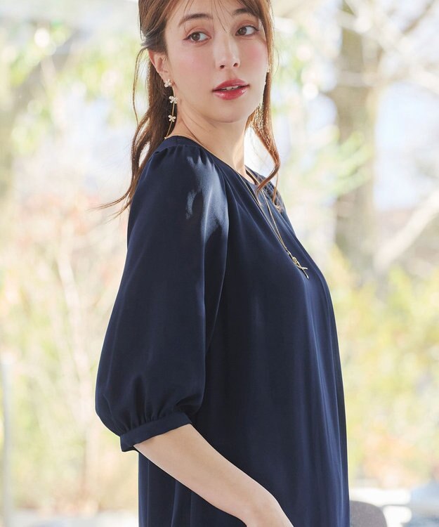 Tiaclasse L ラップ風ジョーゼットチュニック ネイビー