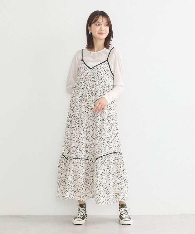 earth music&ecology 切替パイピングフラワーキャミワンピース Ivory