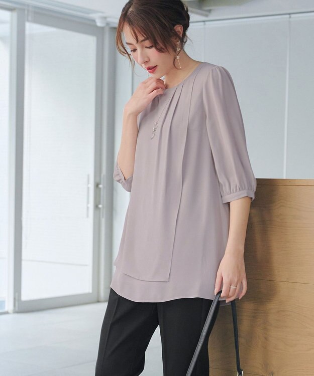 Tiaclasse L ラップ風ジョーゼットチュニック グレー