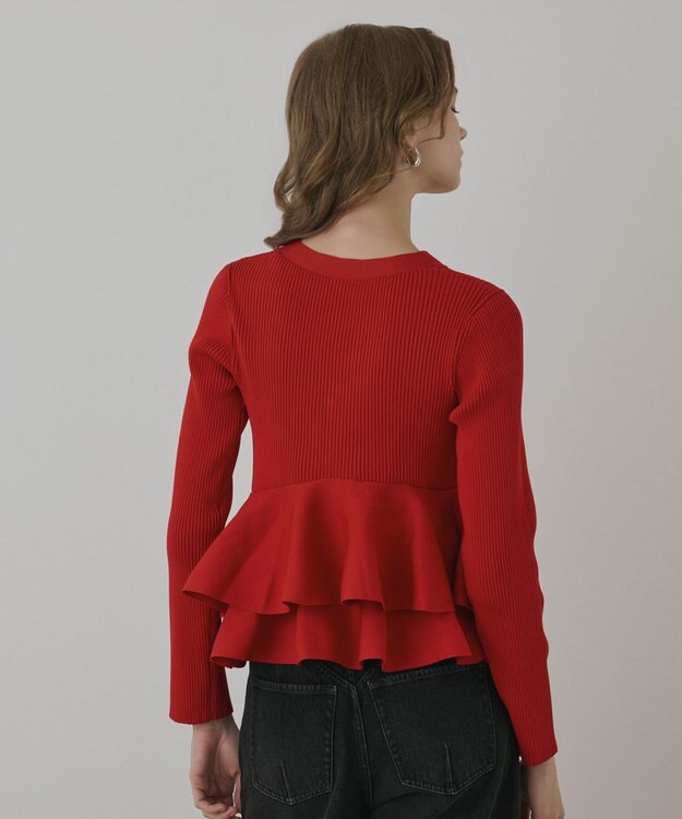 GRACE CONTINENTAL ペプラムニットカーディガン レッド