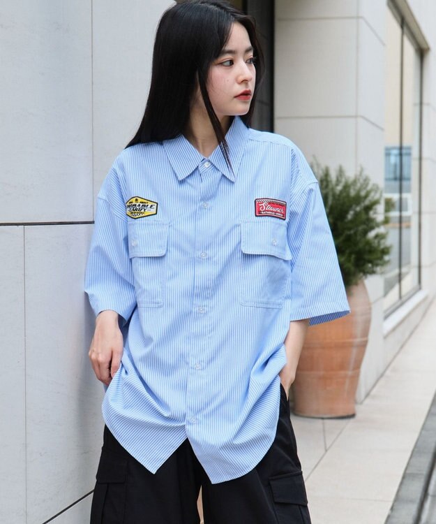 WEGO 【ユニセックス着用ITEM/MLサイズ展開】オックスフォードワッペンシャツ（SS） ブルーストライプ