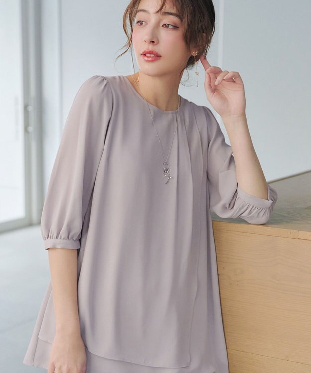 Tiaclasse L ラップ風ジョーゼットチュニック グレー