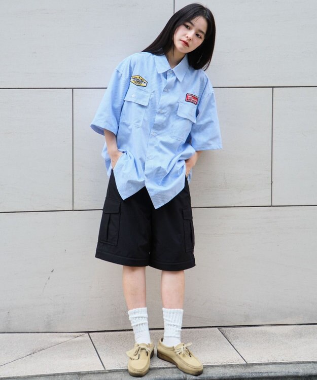 WEGO 【ユニセックス着用ITEM/MLサイズ展開】オックスフォードワッペンシャツ（SS） ブルーストライプ