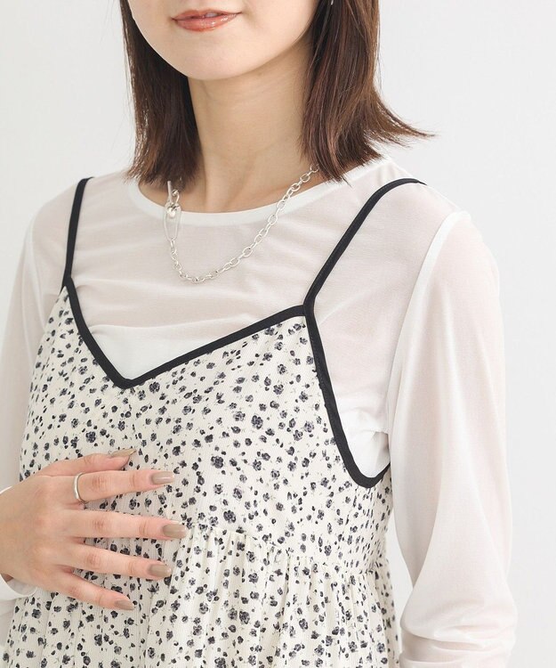 earth music&ecology 切替パイピングフラワーキャミワンピース Ivory