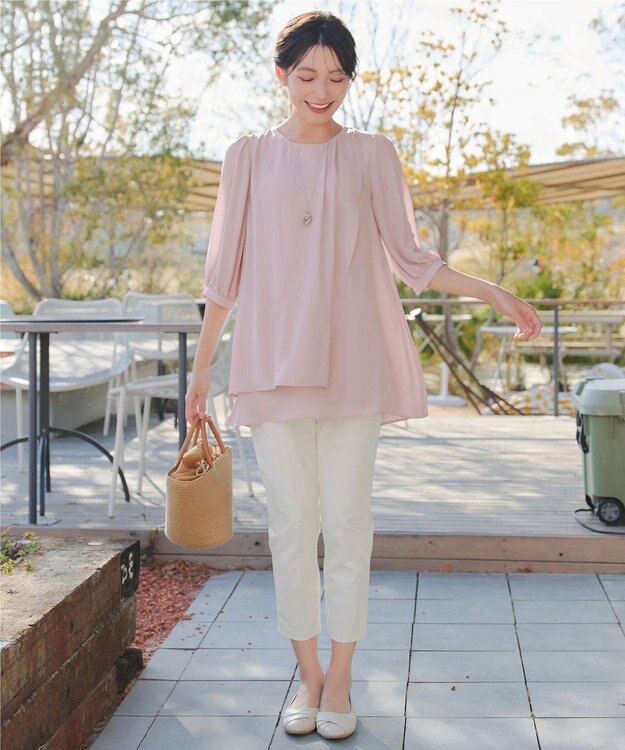 Tiaclasse L ラップ風ジョーゼットチュニック ピンク