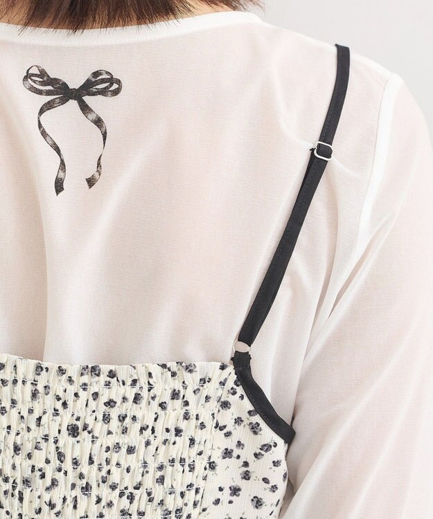 earth music&ecology 切替パイピングフラワーキャミワンピース Ivory