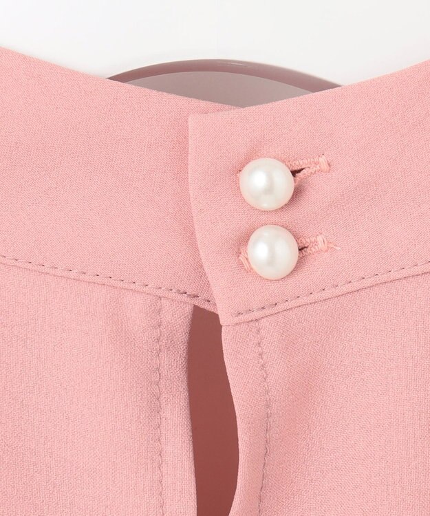 Feroux 【洗える】ペプラム ボウタイブラウス ピンク系