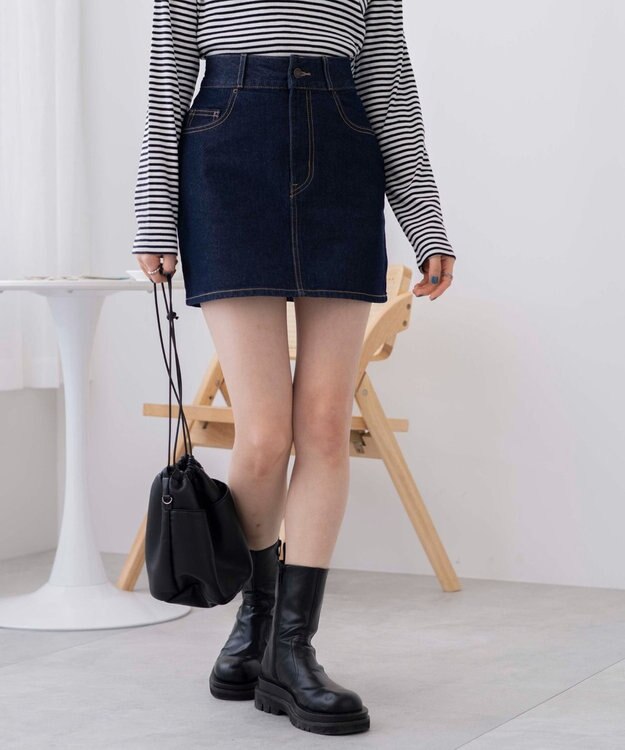 WEGO 台形デニムミニスカート デニム濃色