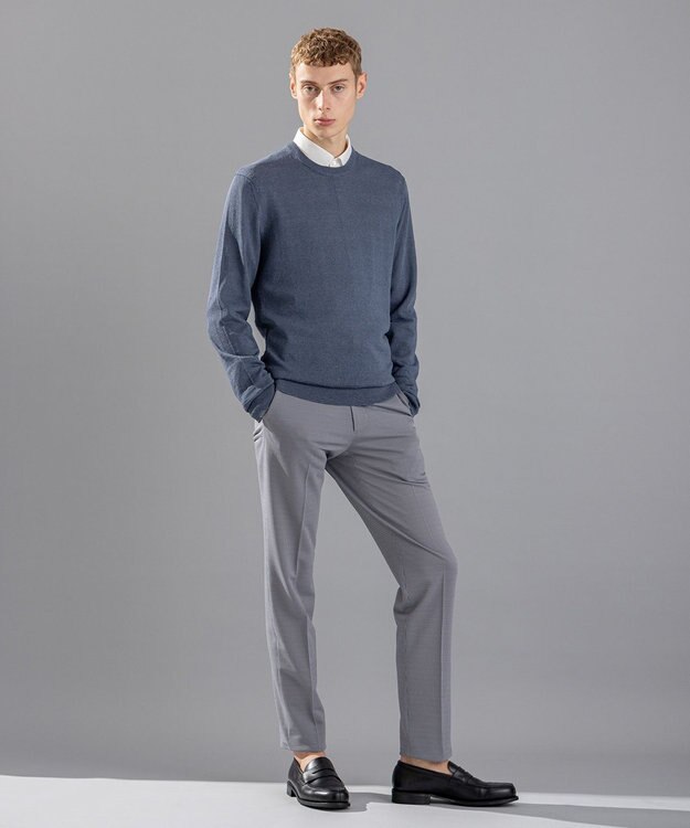 JOSEPH HOMME リネンナイロンプレーン　クルーネックニット ダルブルー系