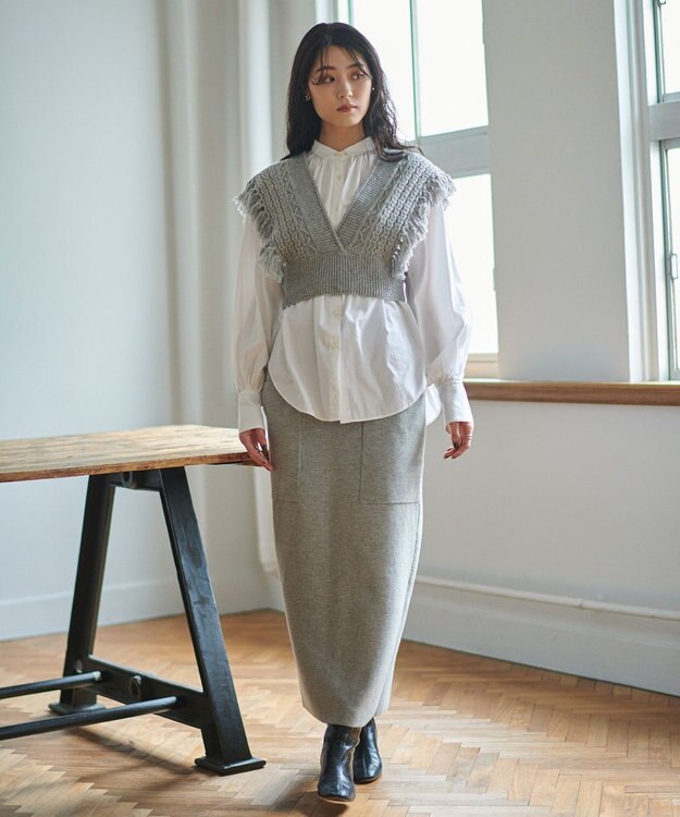 #Newans 【洗える】カシミヤブレンドバルキーデザインニットベスト グレー系