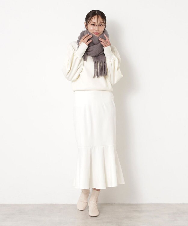 MOONBAT 【WEB限定】FURLA ウール混シャギー無地マフラー/幅40cm ダークグレー