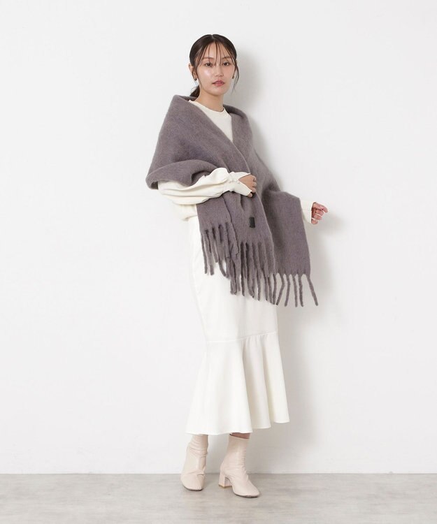 MOONBAT 【WEB限定】FURLA ウール混シャギー無地マフラー/幅40cm ダークグレー