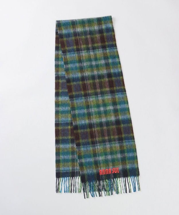 AURORA 【 ANNA SUI（アナ スイ）】ウールチェックマフラー(WASH) ブラック