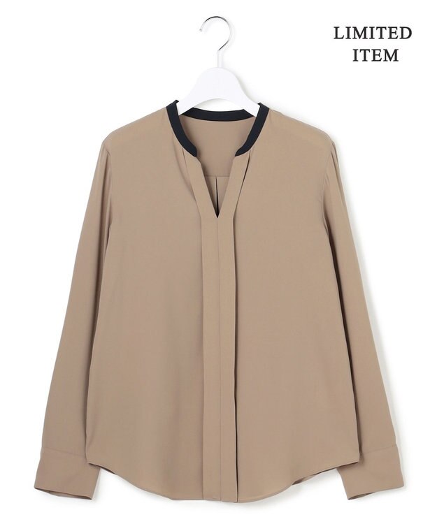ICB L 【6/12-6/28期間限定・受注生産・WEB限定】BackSatinAmunzen キーネックブラウス ライトモカ×ネイビー