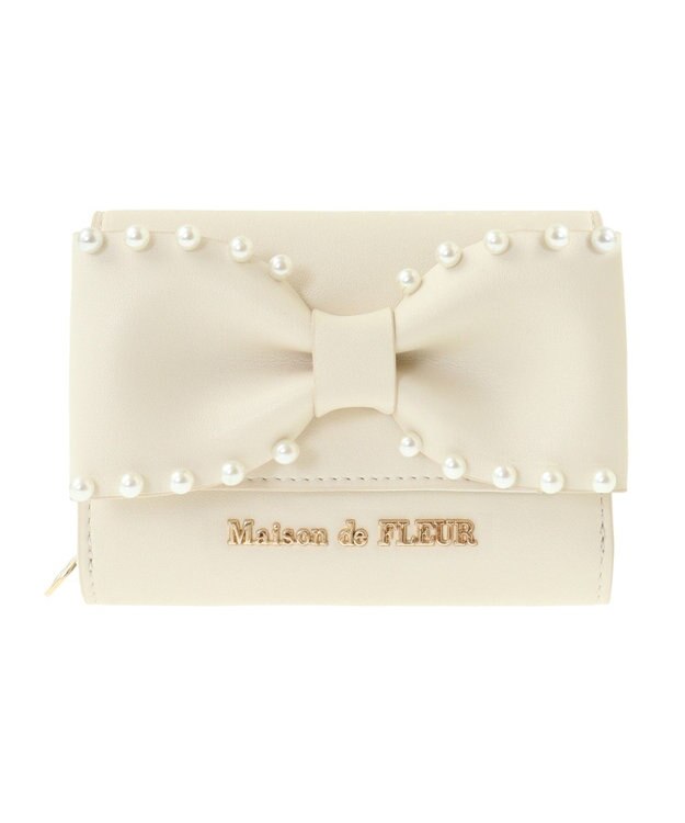 Maison de FLEUR リボンパールウォレット Ivory