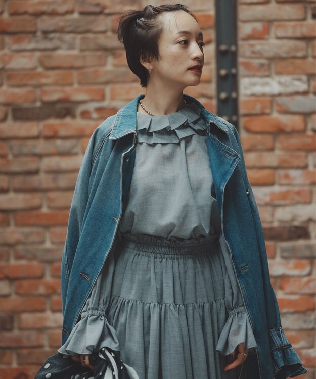 #Newans 【高山都さんコラボ】ダブルギャザーロングスカート グレー