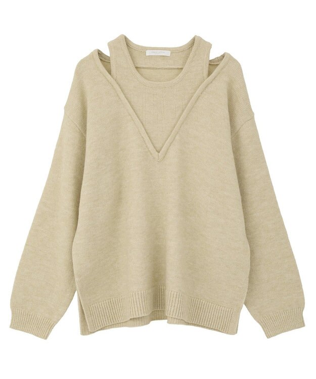 Green Parks フェイクレイヤードＶネックニットプルオーバー Light Beige