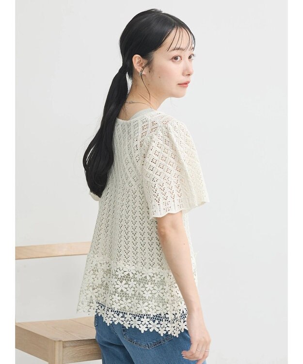 earth music&ecology 裾レース透かしニットプルオーバー Ivory