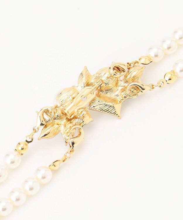 ANY 【ブローチ付】2連フェイクパール ネックレス ゴールド系