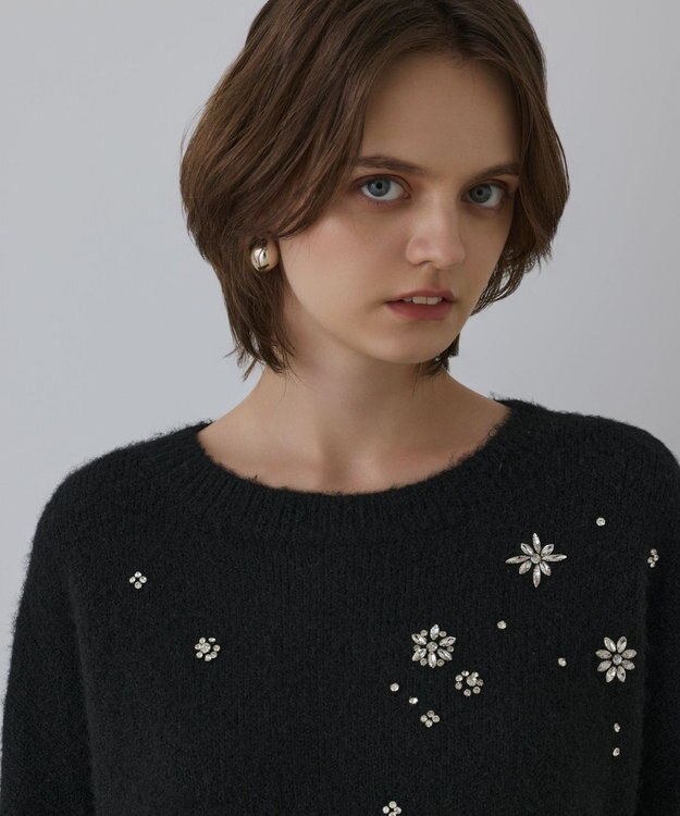 GRACE CONTINENTAL ビジューニットトップ ブラック