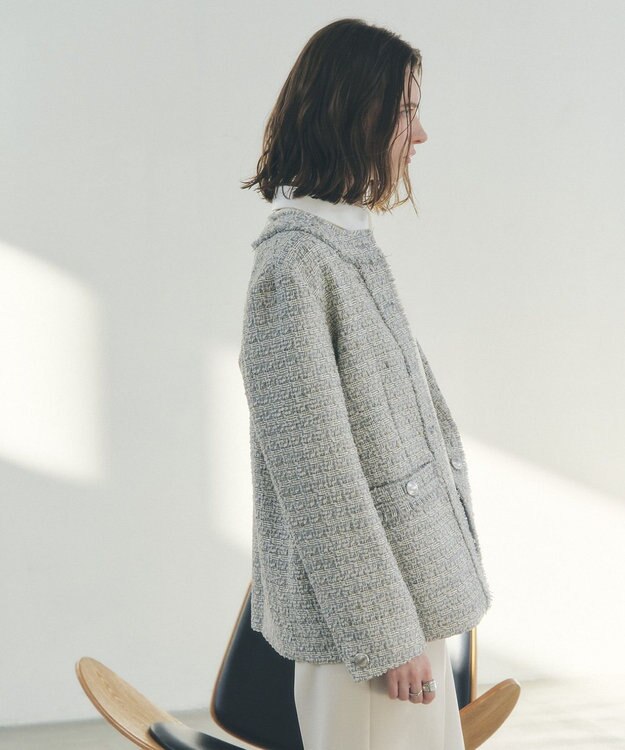 YECCA VECCA ノーカラーツイードジャケット Gray