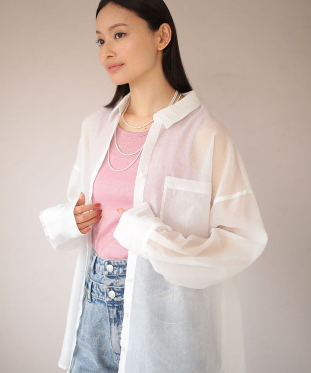 Green Parks 　・ＥＬＥＮＣＡＲＥ　ＤＵＥ　ラメシアー長袖シャツ Charcoal Gray