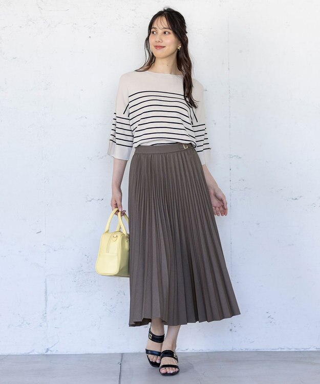 ANY SIS 【UVカット・アンチピリング・洗える】ウーステッドエステル  プリーツスカート モカグレー