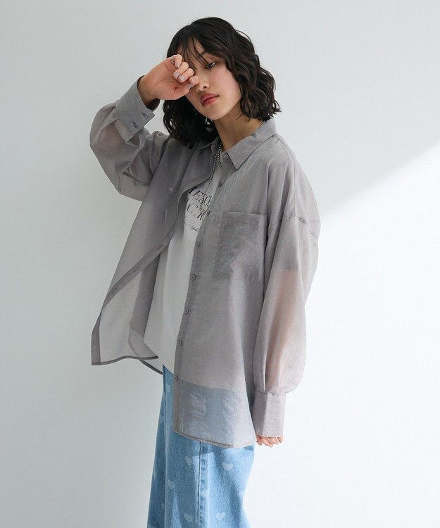 Green Parks 　・ＥＬＥＮＣＡＲＥ　ＤＵＥ　ラメシアー長袖シャツ Charcoal Gray