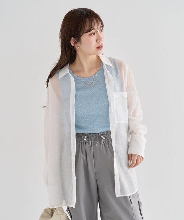 Green Parks 　・ＥＬＥＮＣＡＲＥ　ＤＵＥ　ラメシアー長袖シャツ Charcoal Gray