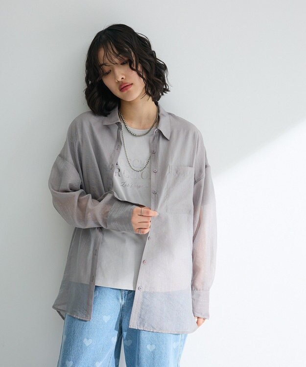 Green Parks 　・ＥＬＥＮＣＡＲＥ　ＤＵＥ　ラメシアー長袖シャツ Charcoal Gray