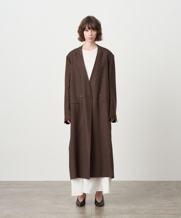 ATON HEMP SUEDE | タキシードカラーロングコート BROWN