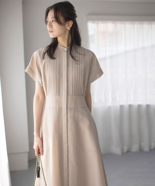 組曲 S 【洗える・ドライタッチ】シアーボイルフロントタック ワンピース ベージュ系
