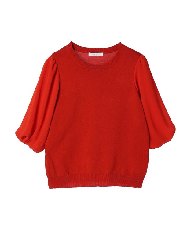 Green Parks 袖楊柳ドッキングニットプルオーバー Red