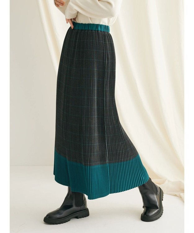 CRAFT STANDARD BOUTIQUE 配色チェックプリーツスカート Check Black