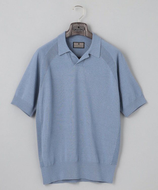 GOTAIRIKU 【和紙＆綿 】二ット スキッパーポロシャツ ダルブルー系