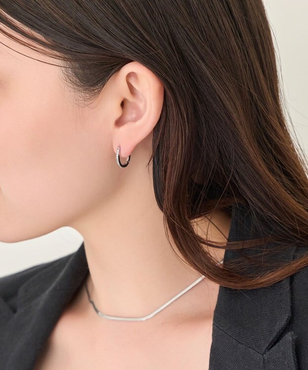 Phoebe 【金属アレルギー対応】ワンタッチライナーオーバルビジューフープピアス　シルバー シルバー