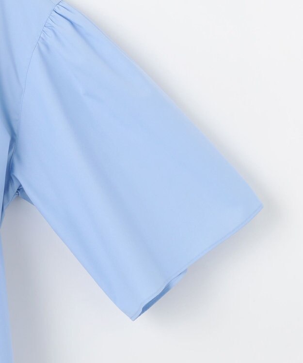 #Newans 【洗濯機可能/シワになりにくい】〈お尻・太ももをカバー〉フレアスリーブイタリアンカラーシャツ ブルー