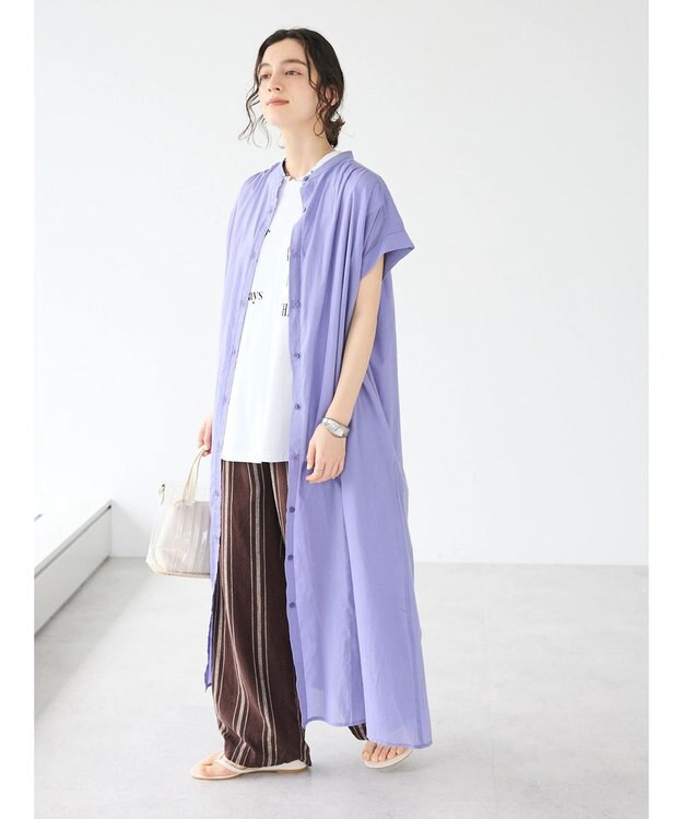 CRAFT STANDARD BOUTIQUE インド綿バンドカラーワンピース Lavender