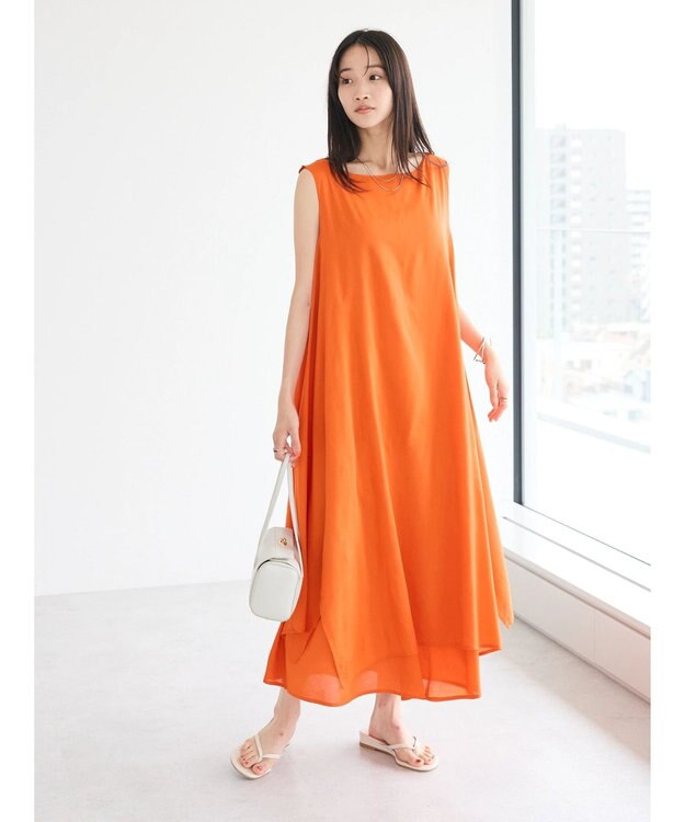 CRAFT STANDARD BOUTIQUE インド綿混フレアワンピース Orange