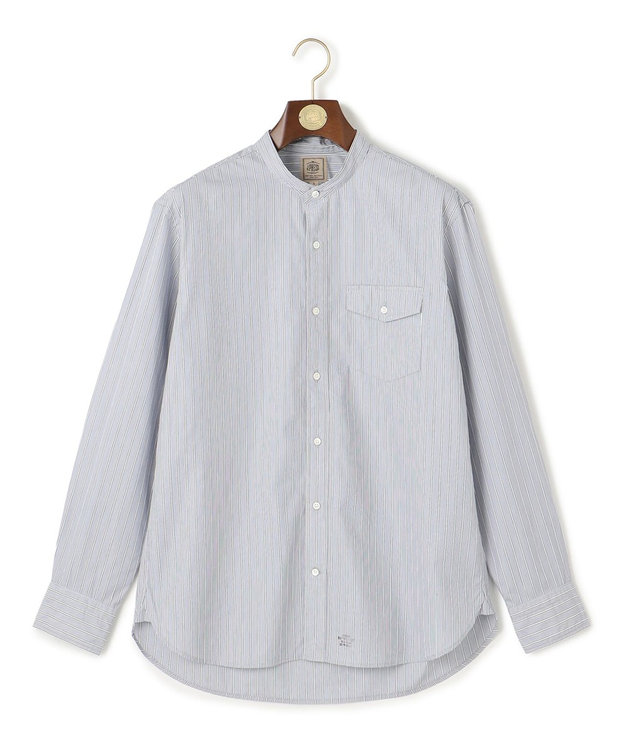J.PRESS MEN パッチフラップ マルチストライプ バンドカラーシャツ ネイビー系1