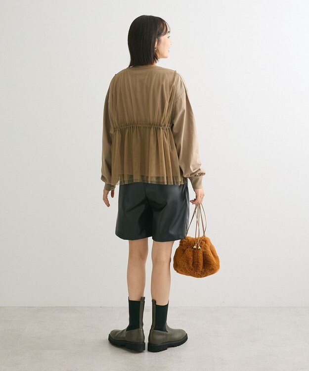 Green Parks ＳＥＴ２点　チュールベスト＋ロンＴＥＥ Gray Beige