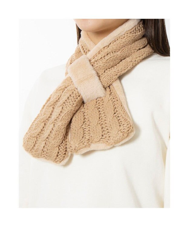 UNBILLION カシュネ cache nez / ニット×フェイクファーマフラー ベージュ