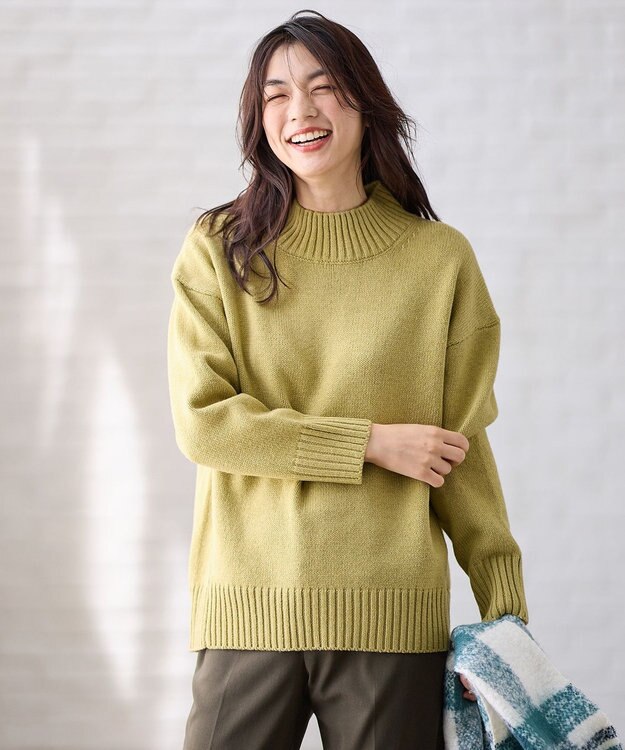 ANY ラムウールボトルネックプルオーバー グリーン