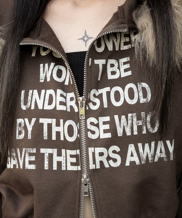 WEGO ファーフードショートZIPパーカー ブラウン