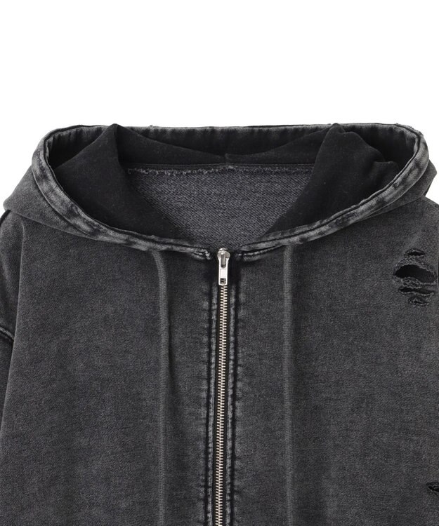 WEGO ダメージショートジップパーカー ブラック