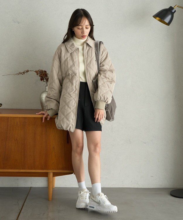 earth music&ecology ダブルステッチキルティングコート Beige