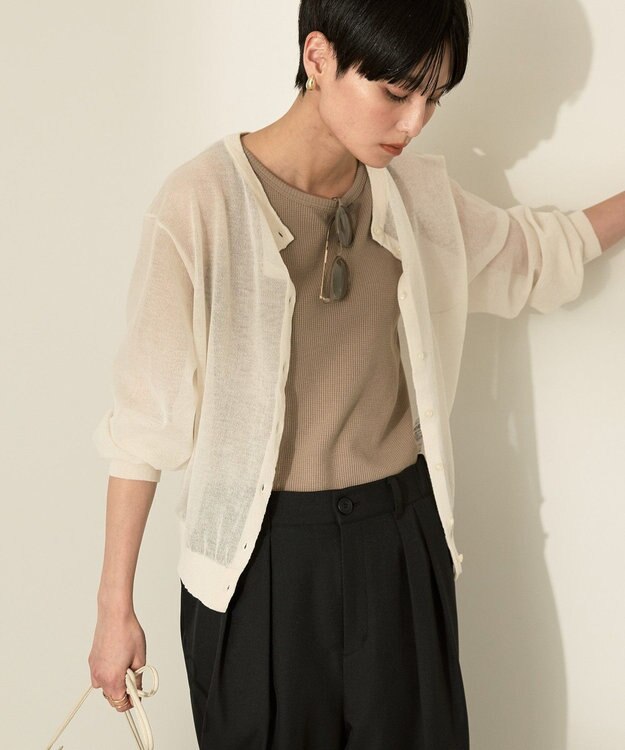 AMERICAN HOLIC シアークルーネックニットカーディガン Ivory